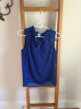 J. Crew Blue Polka Dot Sleeveless Tie-Neck Camisole
